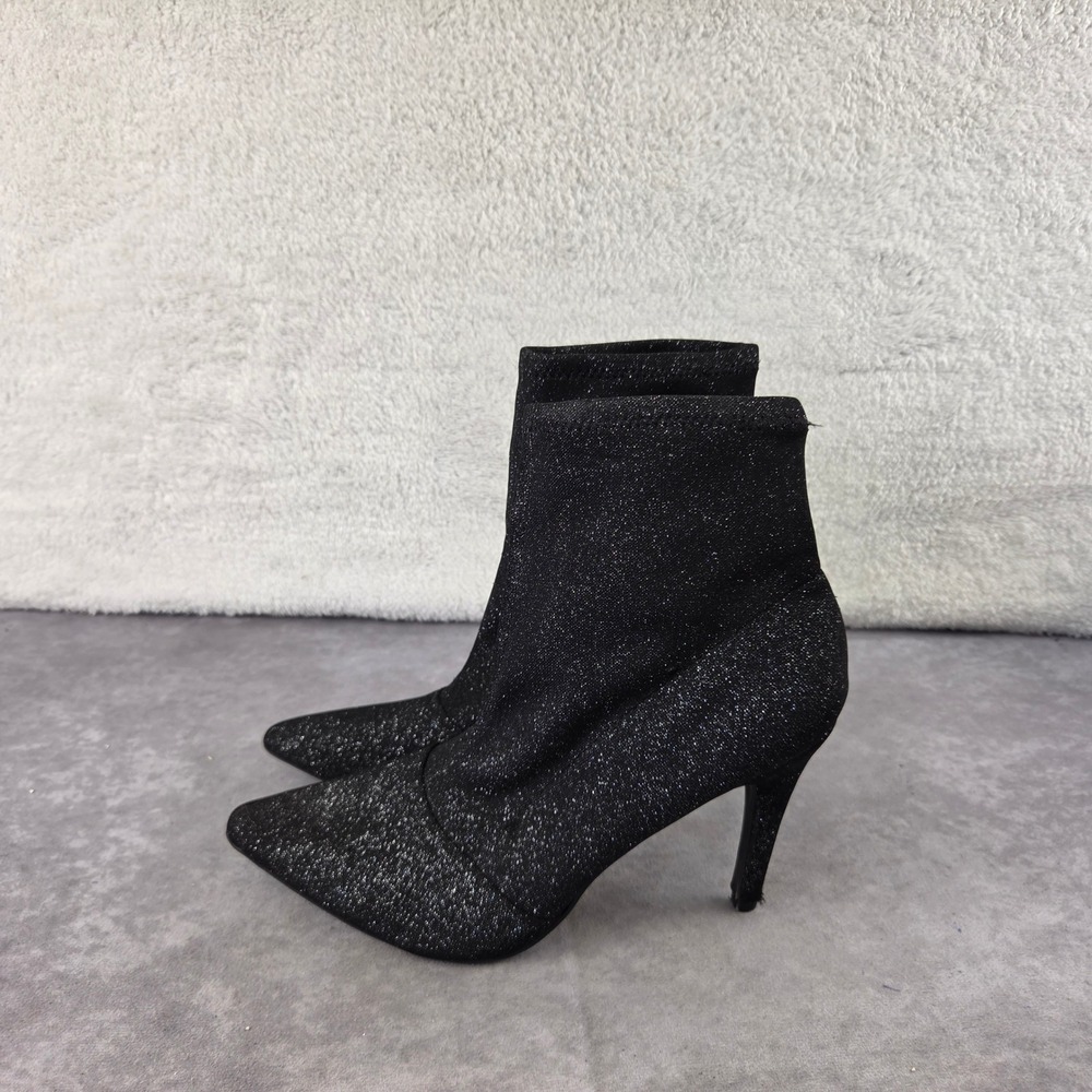 Brash Womens Black Glitter Sock Ankle Boots Pointed Toe Stiletto Heel Size 10
